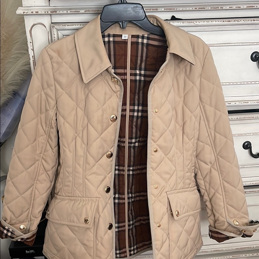 Burberry Tan Puffer Jacket with Classic Quilting